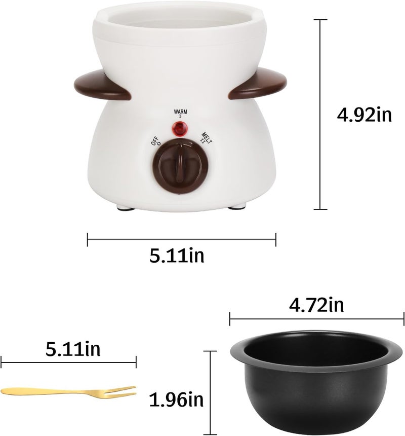 VAlinks Mini Chocolate Fondue Pot Electric Chocolate Melting Pot with 6pcs Artistic Forks Perfect for Children's Party Christmas Gifts (White) - Image 2
